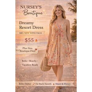 Boho Floral Halter Dress Tie Back Tassel Resort Beachy Vibes Rhea One Size